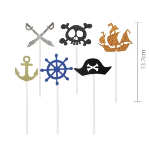 Este conjunto festivo inclui 6 topos de bolo de pirata coloridos perfeitos para transformar qualquer bolo em uma obra-prima.Feito de materiais de alta qualidade