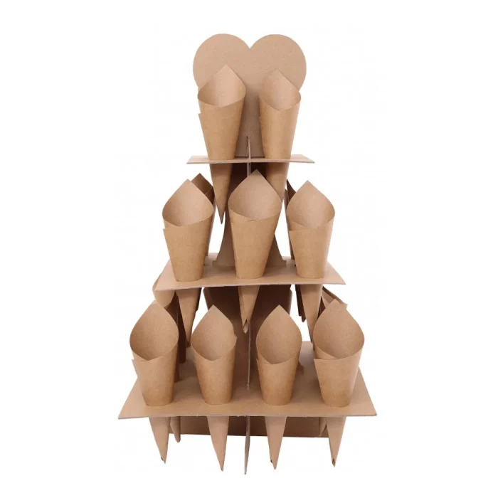 Conjunto de cones de papel kraft quadrado laranja