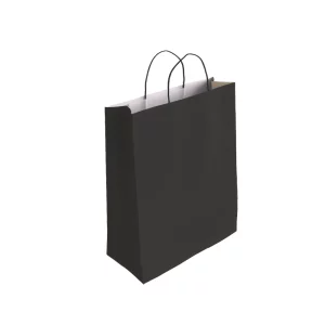 Alta capacidade: os sacos de papel preto no tamanho L (18cm x 46cm x 40cm) oferecem amplitude suficiente para acomodar vários itens de festa.Design atrativo: A cor preta acrescenta um toque sofisticado e elegante que pode ser combinada com qualquer tema de festa. Sacos de papel preto de alta qualidade