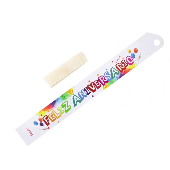 Faixa de aniversário sofisticada em papel branco