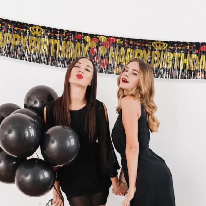 Perfeito para comemoração de aniversário e aniversários.A faixa de aniversário preta possui um design elegante e impactante.Medida de 180cm x 28cm