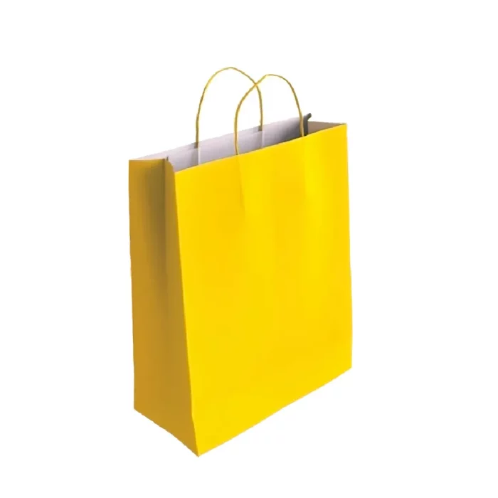 Estes Sacos de Papel Amarelos são de tamanho S 10cm x 32cm x 24cm