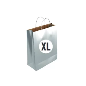 O nosso Saco de Papel Prateado Tamanho XL é a escolha perfeita para adicionar um toque especial a qualquer celebração. Seu grande tamanho de 18cm x 46cm x 40cm oferece espaço suficiente para colocar todos os tipos de presentes e lembranças.Este saco é prático e também elegante