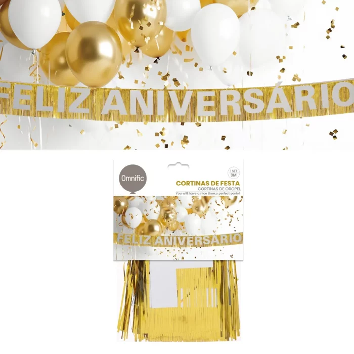 Decoração perfeita para aniversários e comemorações de aniversário.A cor dourada faz a festa brilhar e é visualmente atraente.Com 300cm de comprimento