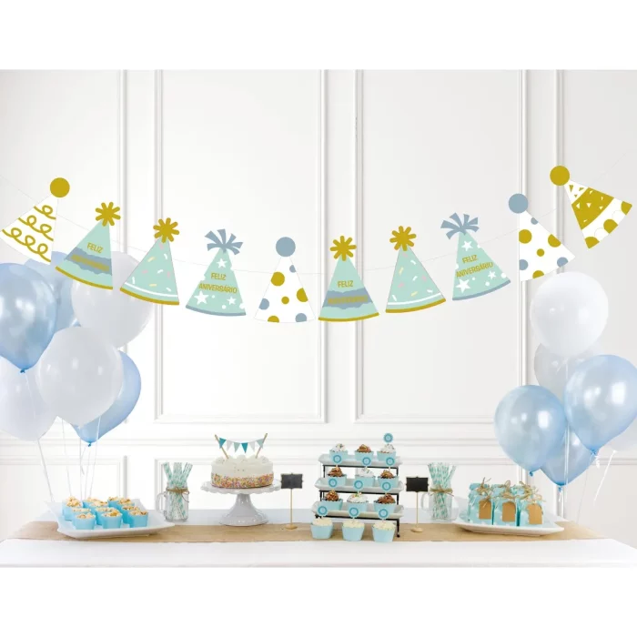 Esta grinalda de aniversário azul de 2 metros é perfeita para suas necessidades de decoração de aniversário e aniversários.O pacote inclui 10 unidades de grinaldas azuis