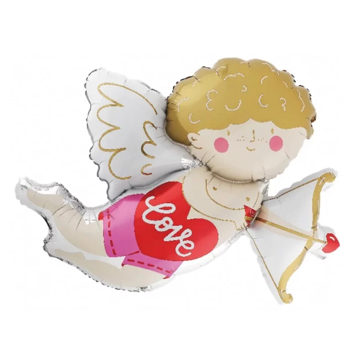 Destaque para o grande balão de foil de Cupido