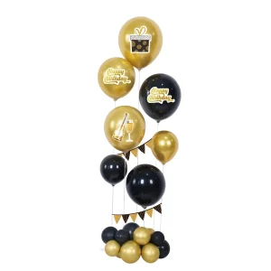 Este kit vem com 21 balões preto e dourado