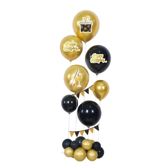 Este kit vem com 21 balões preto e dourado
