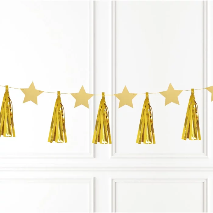 Decoração vibrante de festa: Este pacote contém 6 bandeiras estreladas douradas de 2.5m para tornar a sua festa mais brilhante e memorável.Festas temáticas: Seja para um aniversário