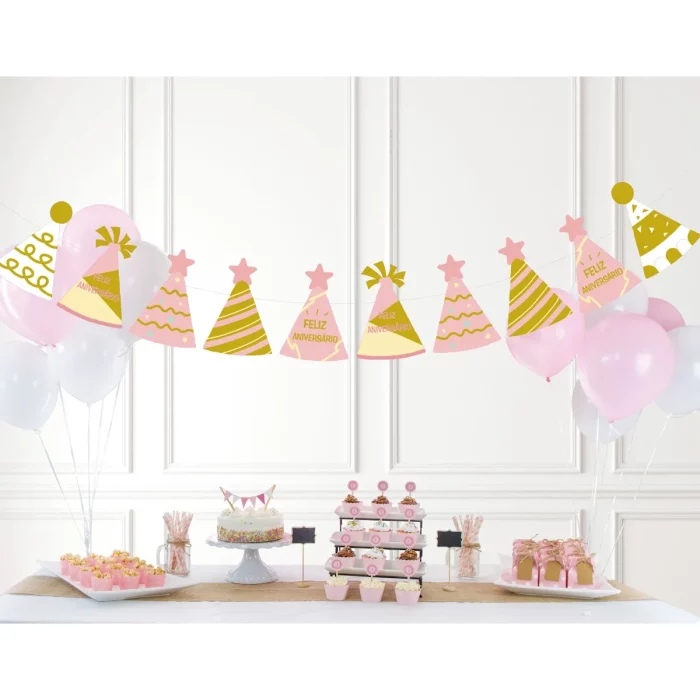 Contém 10 decorações de festa de aniversário rosa por embalagem.Cada grinalda mede 2 metros de comprimento