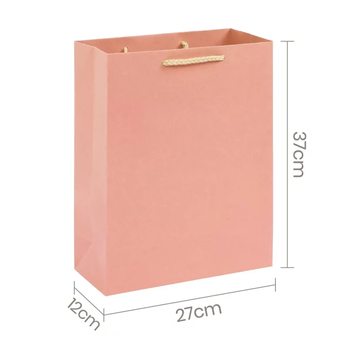Dimensiones del producto: Este saco de papel kraft rosa mide 27cm x 37.12cm