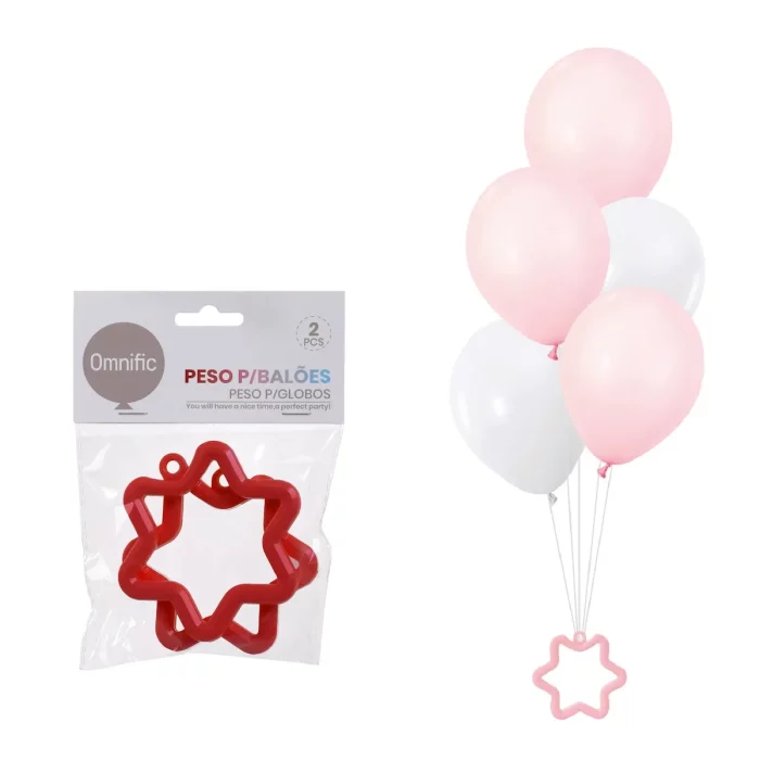 Conjunto com 2 pesos hexagonais perfeitos para manter balões de hélio no lugar em qualquer festa ou ocasião.Prático e facilmente portátil