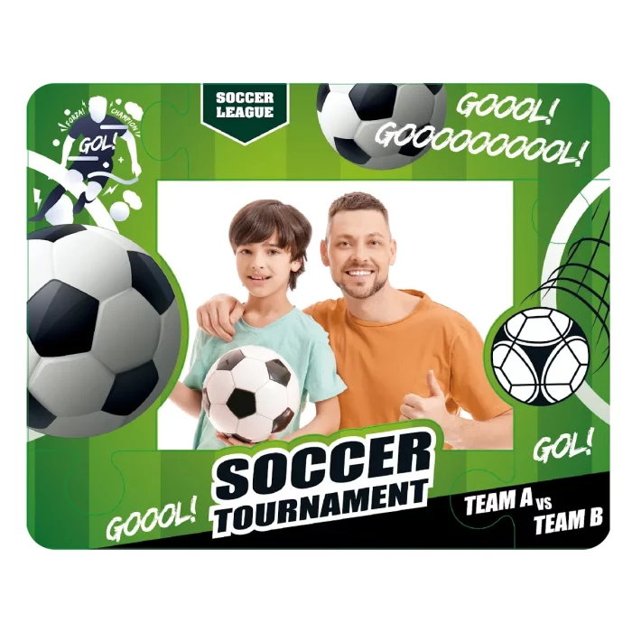 Design deslumbrante: A moldura Photobooth apresenta um design único de futebol