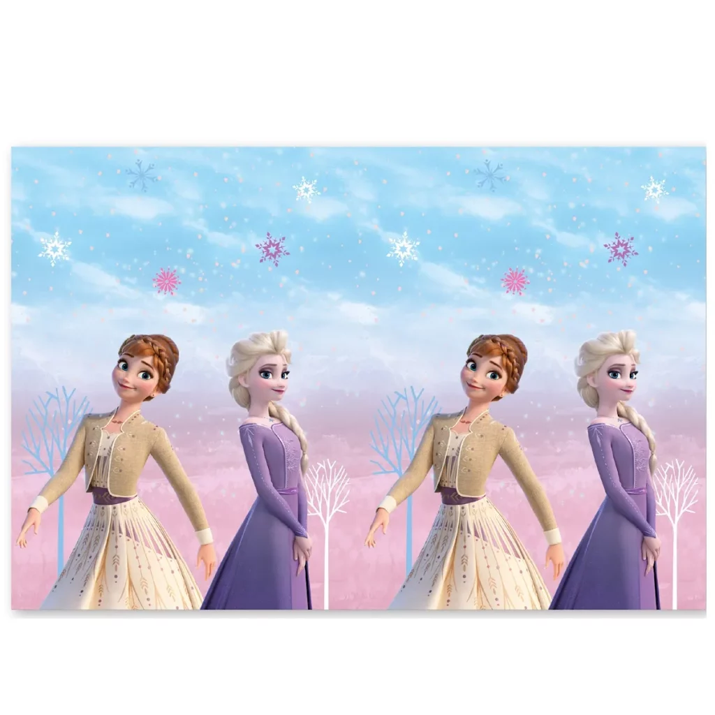 Tampa de mesa temática Frozen II para adicionar charme à sua decoração de festa. Perfeita para festas de aniversário ou temáticas para crianças.O design apresenta o Espírito do Vento do Frozen II